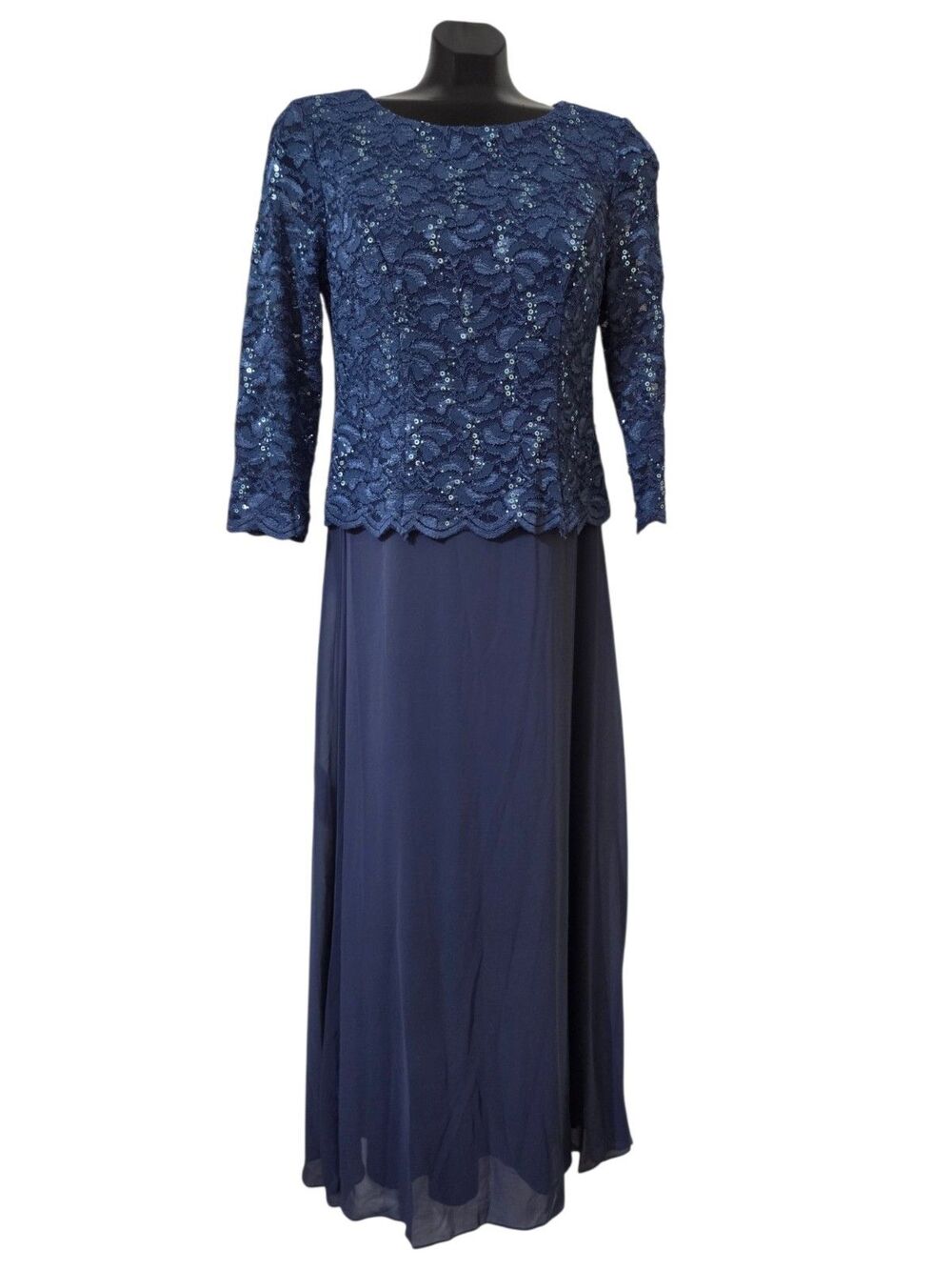 NWT Alex Evenings Sequined Lace Contrast Dress Navy 6P Mother of Bride Groom K18